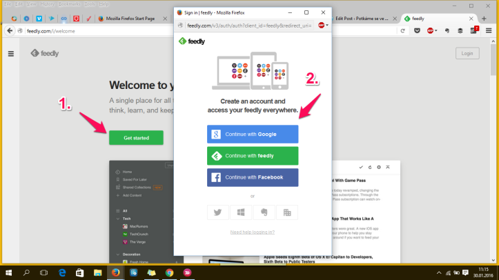 registrace feedly
